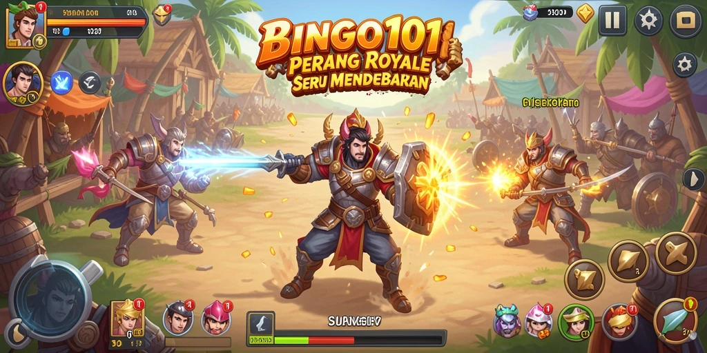 Screenshot gameplay BINGO101 menunjukkan pertempuran seru di arena Battle Royale.