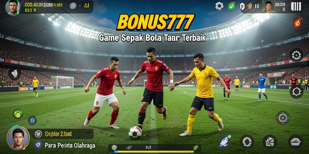Screenshot gameplay BONUS777 yang menampilkan aksi di lapangan sepak bola.