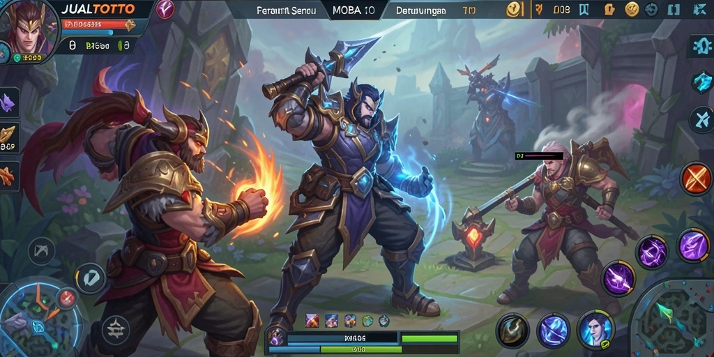 Tampilan gameplay seru dalam JUALTOTO yang penuh strategi MOBA.