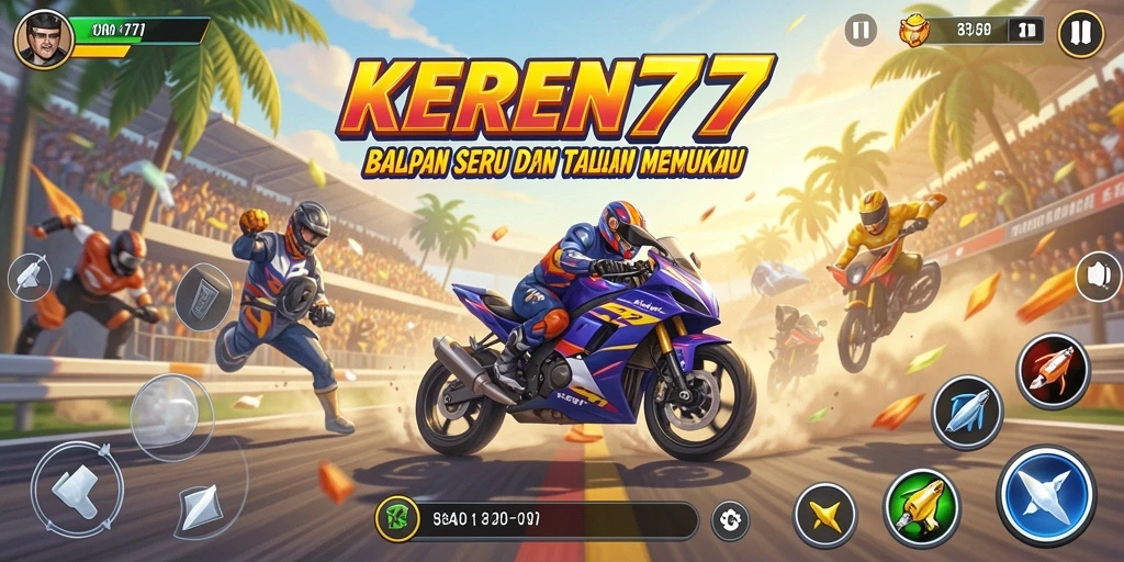 Tampilan gameplay KEREN77 dengan aksi balapan yang mendebarkan.