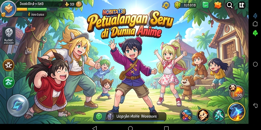 Screenshot utama NOBITA138 menampilkan aksi karakter dalam dunia anime yang penuh warna.