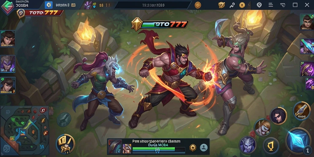 Screenshot TOTO777 menampilkan aksi seru dalam pertarungan MOBA.